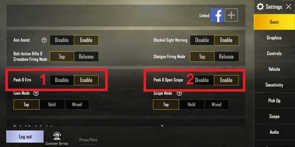 setting peek & fire di PUBG