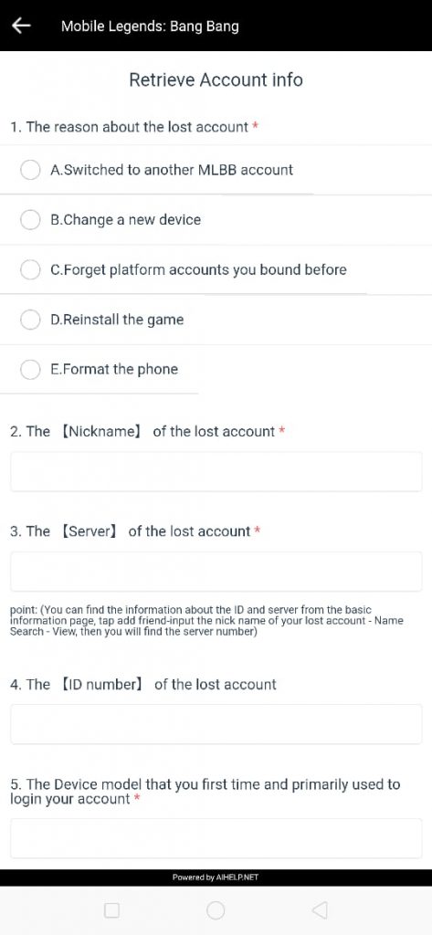 akun ml hilang lupa bind