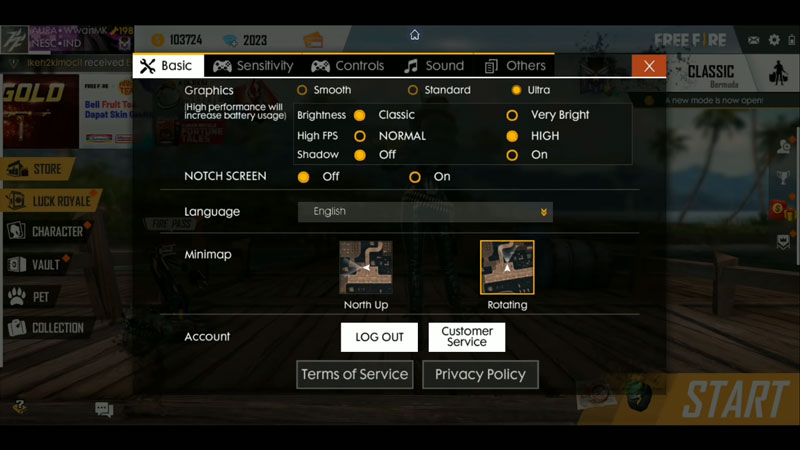 setting dasar free fire
