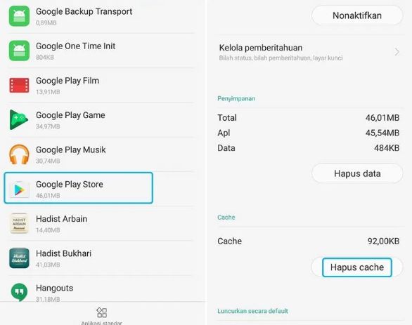 hapus cache google play store