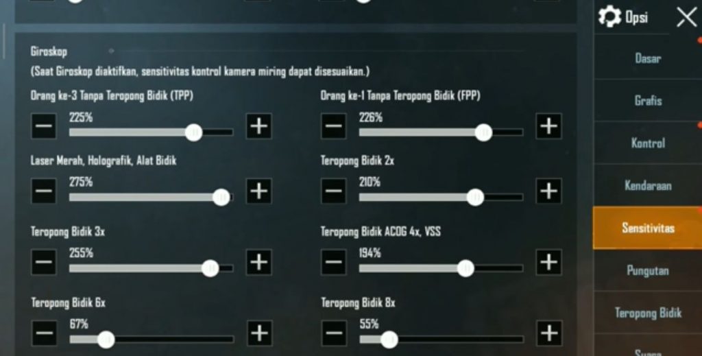 gyroscope setting terbaik
