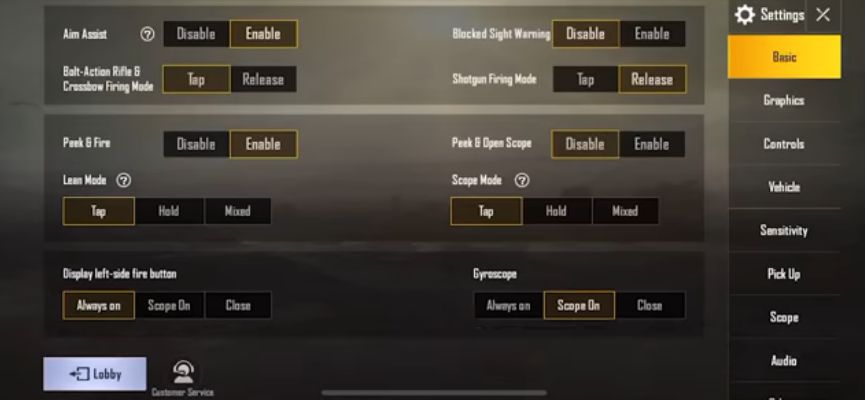 pengaturan dasar pubg mobile