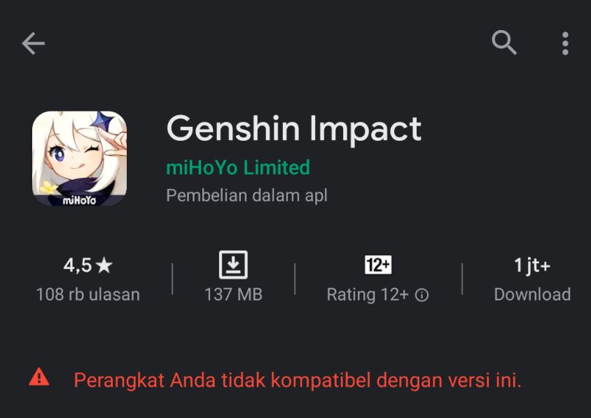 perangkat anda tidak kompatibel dengan versi ini
