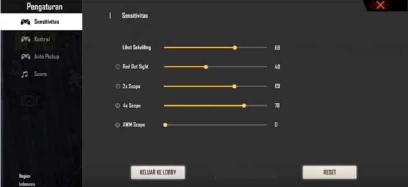 pengaturan sensitivity free fire android terbaru 