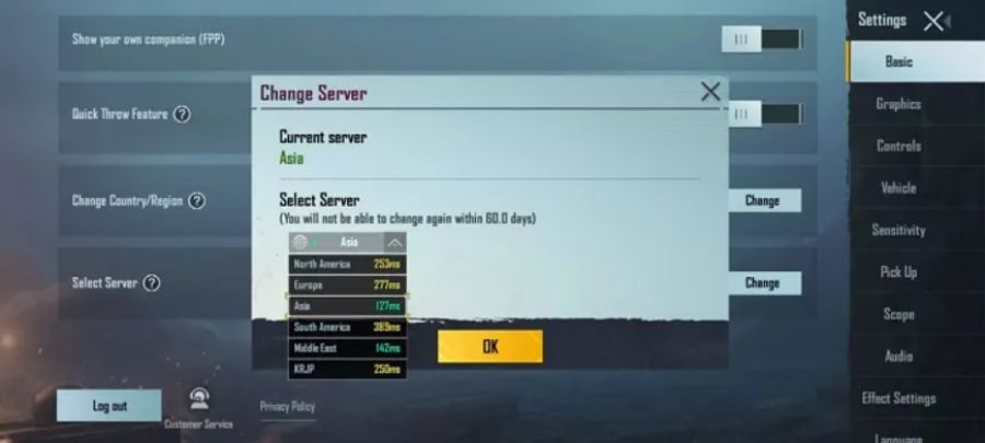 server asia ping game stabil