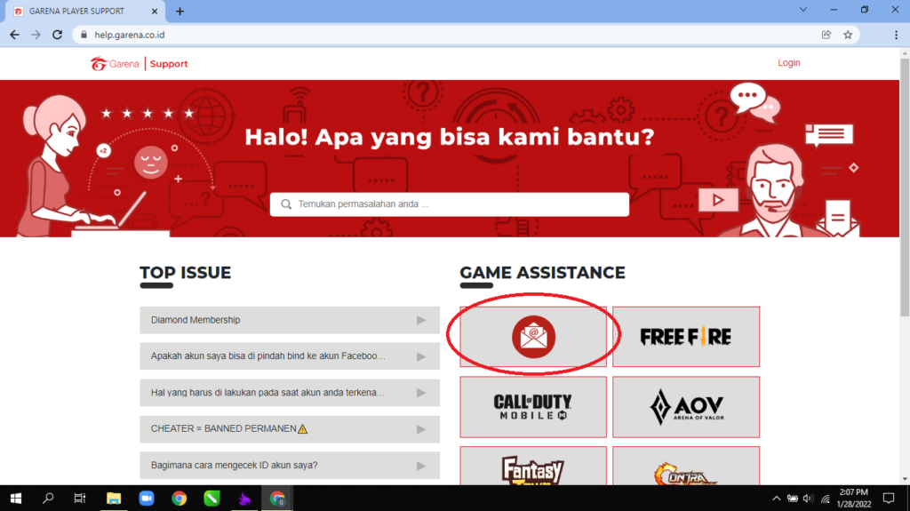 UI Garena Player Support