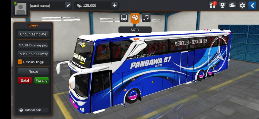 Download Livery Bussid Bus UHD Pandawa 87