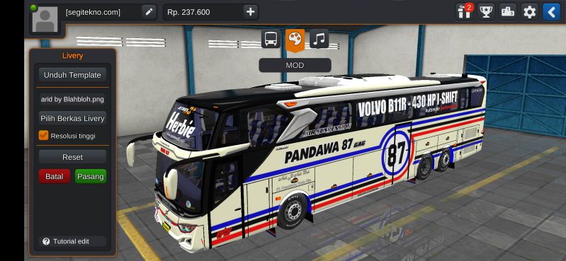 Mod Bussid Pandawa 87 SHD B11R Volvo