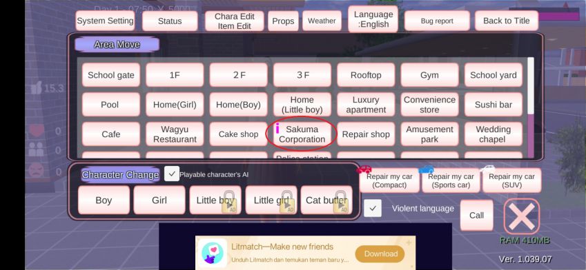 Teleport di Sakura School Simulator