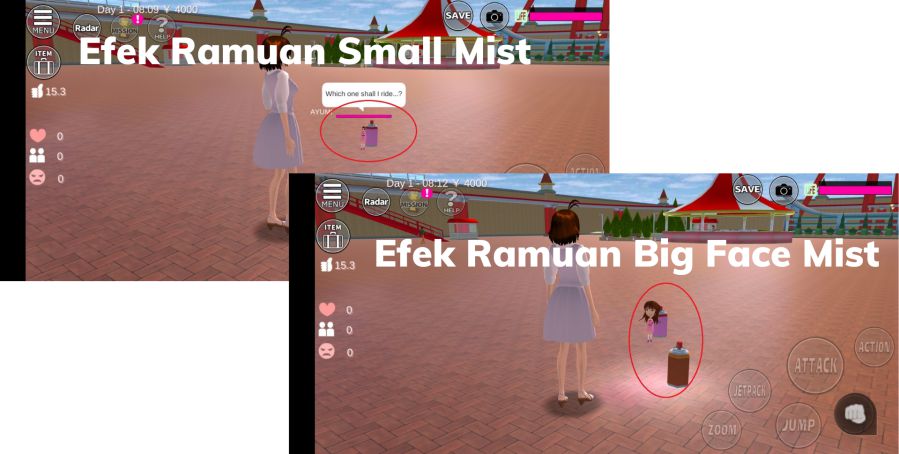 Fungsi Ramuan Small Mist dan Big Face Mist di Sakura School Simulator