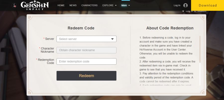 Cara menukarkan Kode Redeem Genshin Impact Lewat Website miHoYo