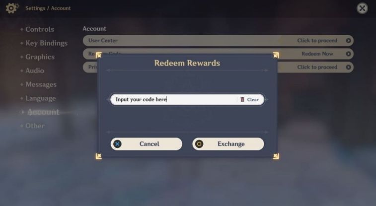 Cara menukarkan Kode Redeem Genshin Impact Langsung Lewat Game