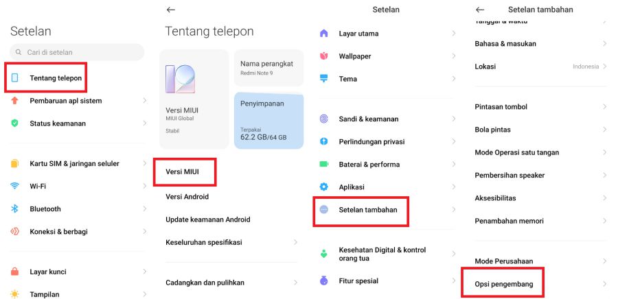 membuka opsi pengembang