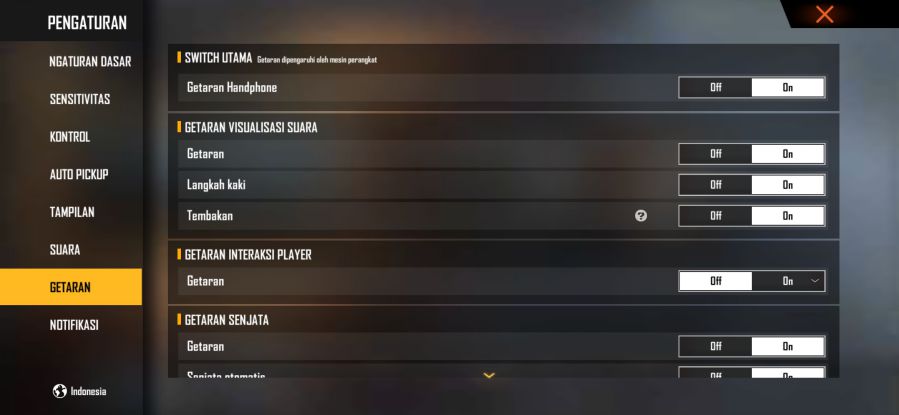 setting getaran ff