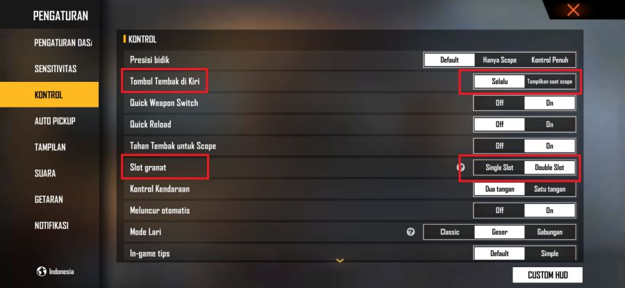 settingan kontrol untuk gloo wall