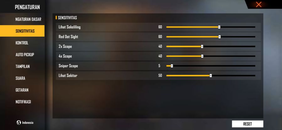 sensitivitas bnl free fire