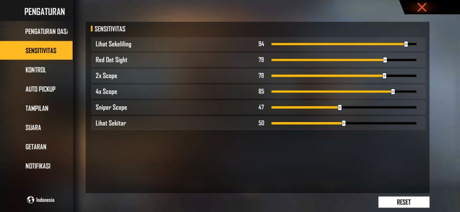 setting sensitivitas ff auto headshot
