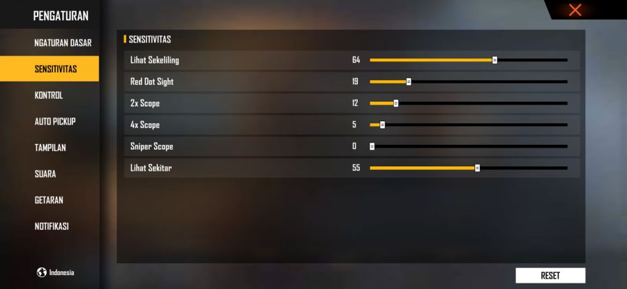 setting sensitivitas free fire