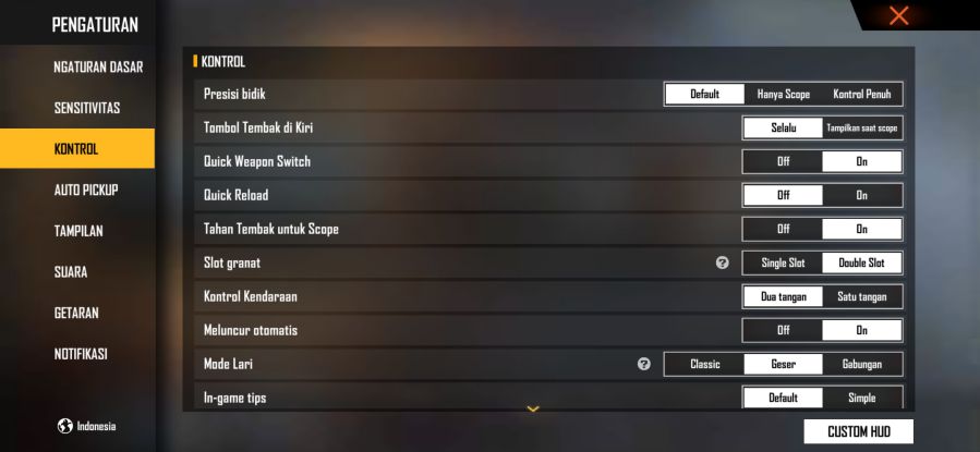 seting control 3 jari free fire