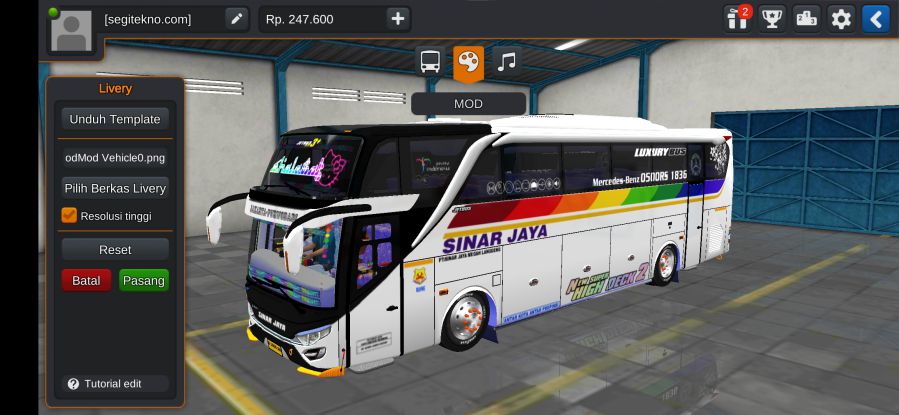 Download Mod Bussid Sinar Jaya JB2 Invortex