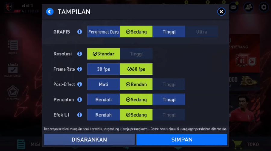 Setting Grafik Minimal Untuk Menampilkan Penonton di FIFA Mobile