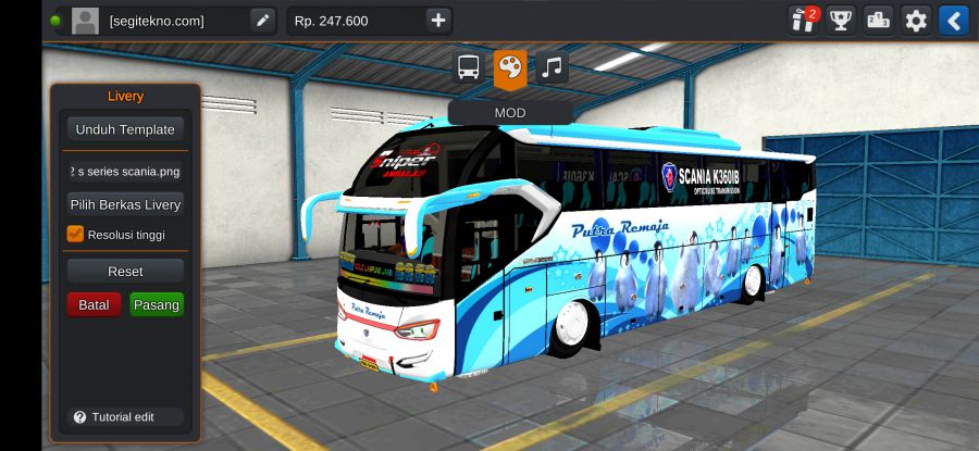 Download Mod Bussid Putra Remaja SR2 XHD Scania