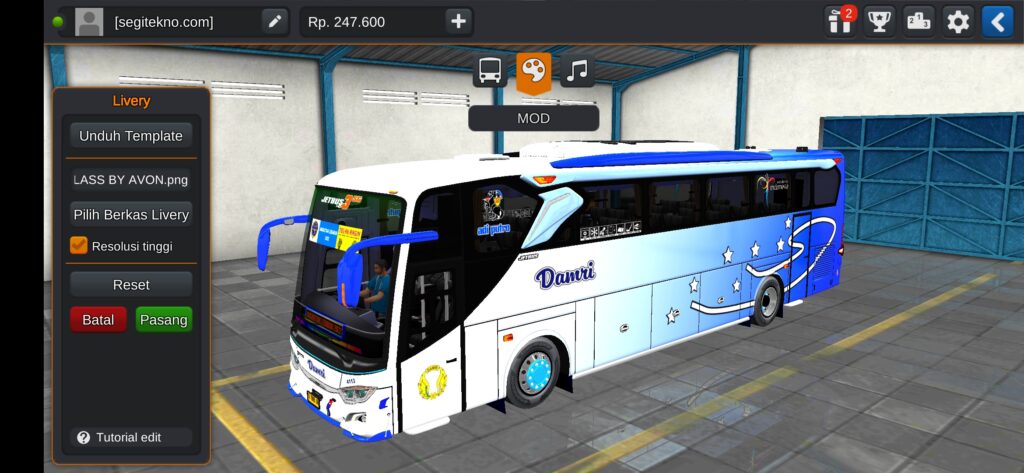 Download Mod Bussid & Livery DAMRI JB3+ HDD Hino