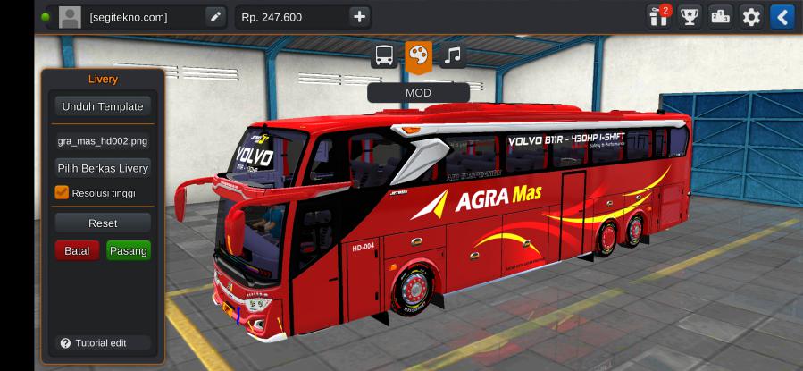 Download Mod Bussid & Livery Agra Mas JB3+ Tronton Volvo B11R