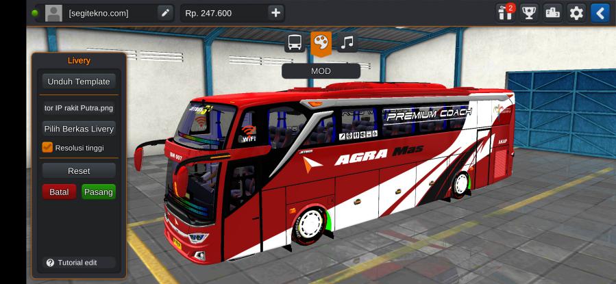Download Mod Bussid & Livery Agra Mas JB3+ SHD Non Facelift
