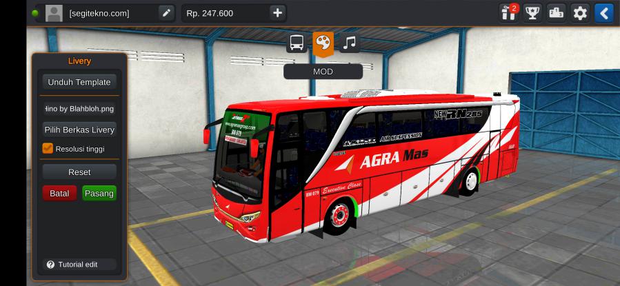 Download Mod Bussid & Livery Agra Mas JB2+ Setra Hino