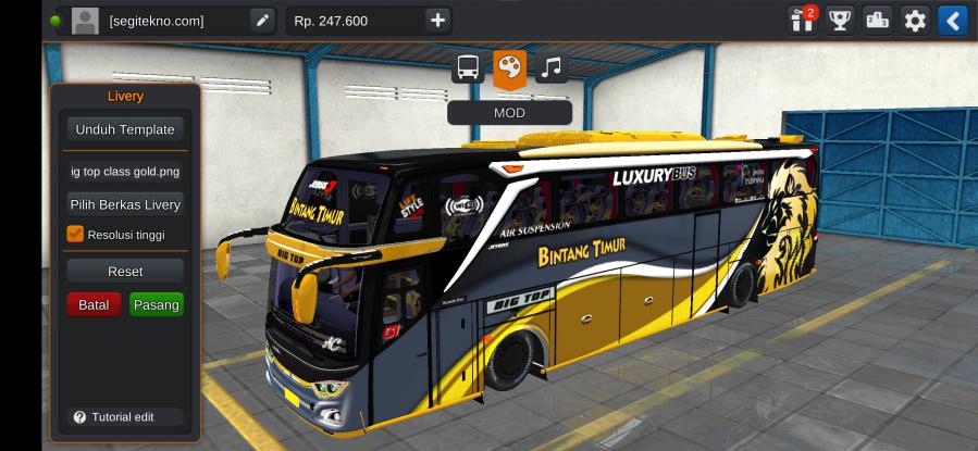 Download Mod Bussid & Livery Bintang Timur JB3+ SHD Mercy O500R