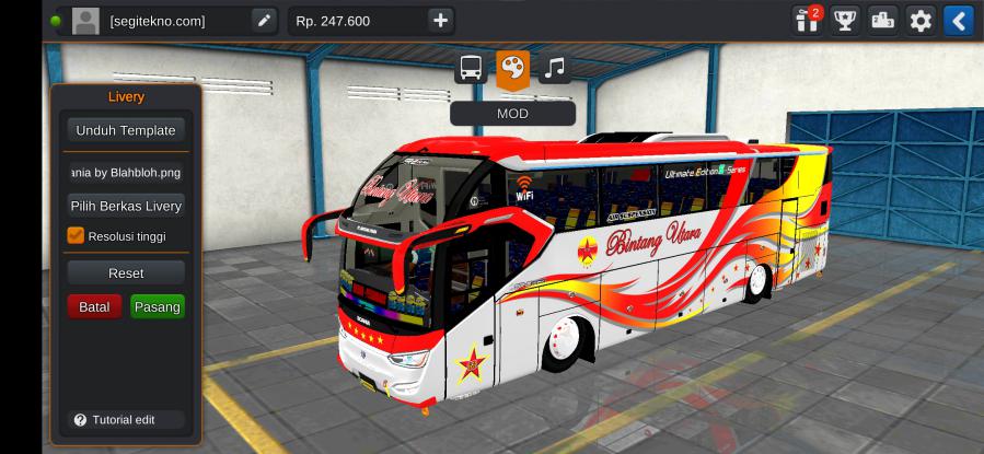 Download Mod Bussid & Livery Bintang Utara Putra SR2 XHD Prime