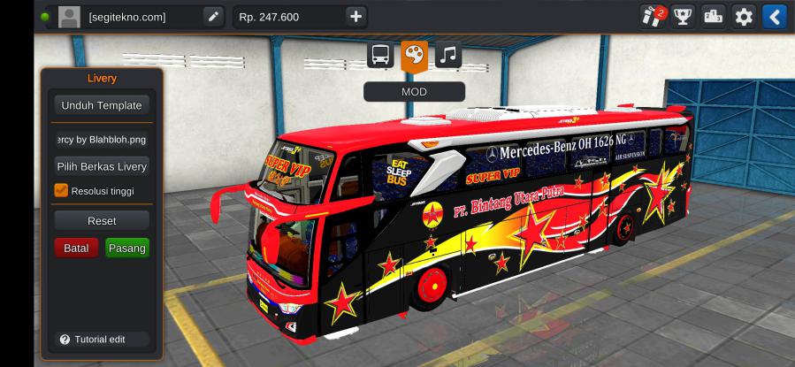 Download Mod Bussid & Livery Bintang Utara Putra JB3+ Mercy O500R