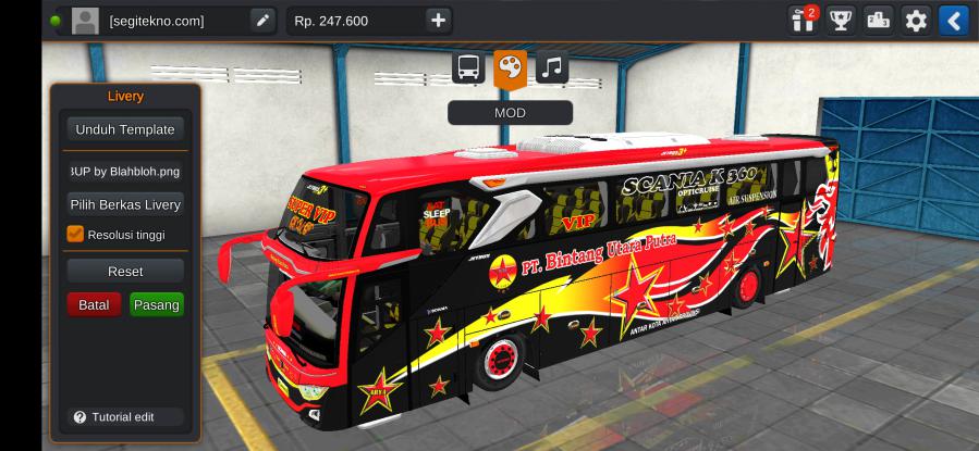 Download Mod Bussid & Livery Bintang Utara Putra JB3+ Voyager Scania