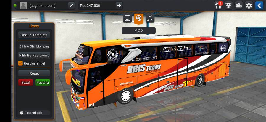 Download Mod Bussid Bris Trans JB3+ SHD Hino RK