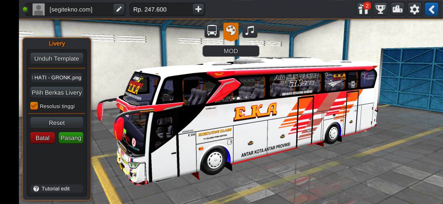 Download Livery & Mod Bussid Eka JB3+ SHD Hino RK