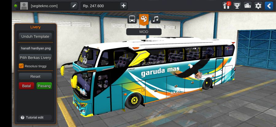 Download Livery & Mod Bussid Garuda Mas JB3+ Hino RK