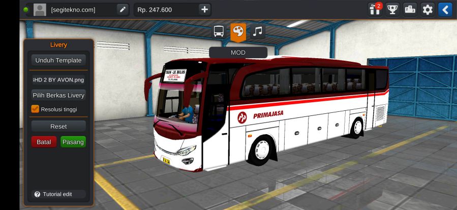 Download Livery & Mod Bussid Primajasa JB2HD Hino RK