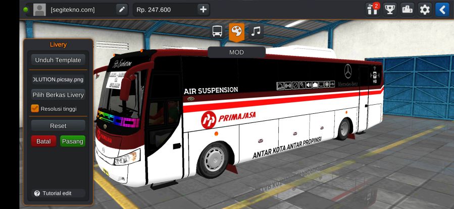 Download Livery & Mod Bussid Primajasa RS Evo Kuler