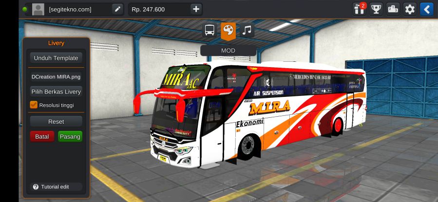 Download Livery & Mod Bussid Mira JB3+ MHD