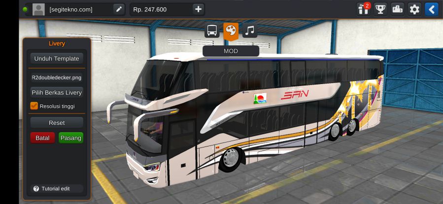 Download Livery & Mod Bussid SAN SR2 Double Decker