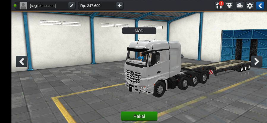 Download Mod Bussid Truck Mercedes Arocs SLT 8x4 Overload Trailer