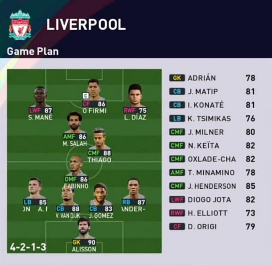 Formasi PES 2023 Liverpool 4-2-1-3