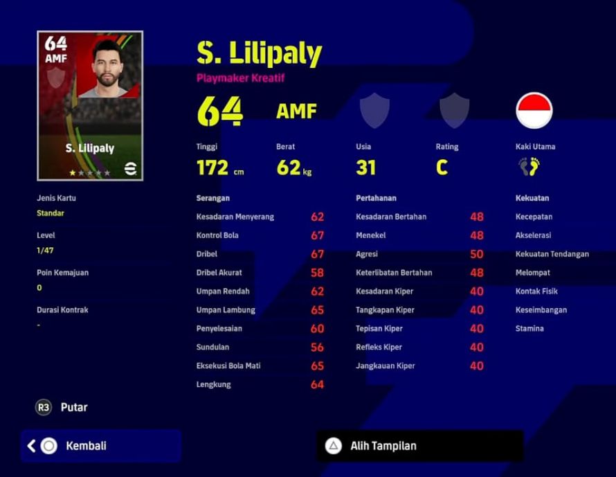 Pemain Indonesia PES 2023 S. Lilipaly