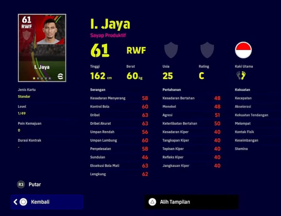 Pemain Indonesia PES 2023 I. Jaya