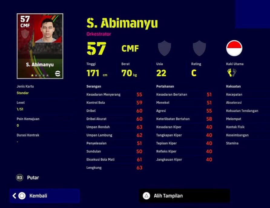 Pemain Indonesia PES 2023 S. Abimanyu