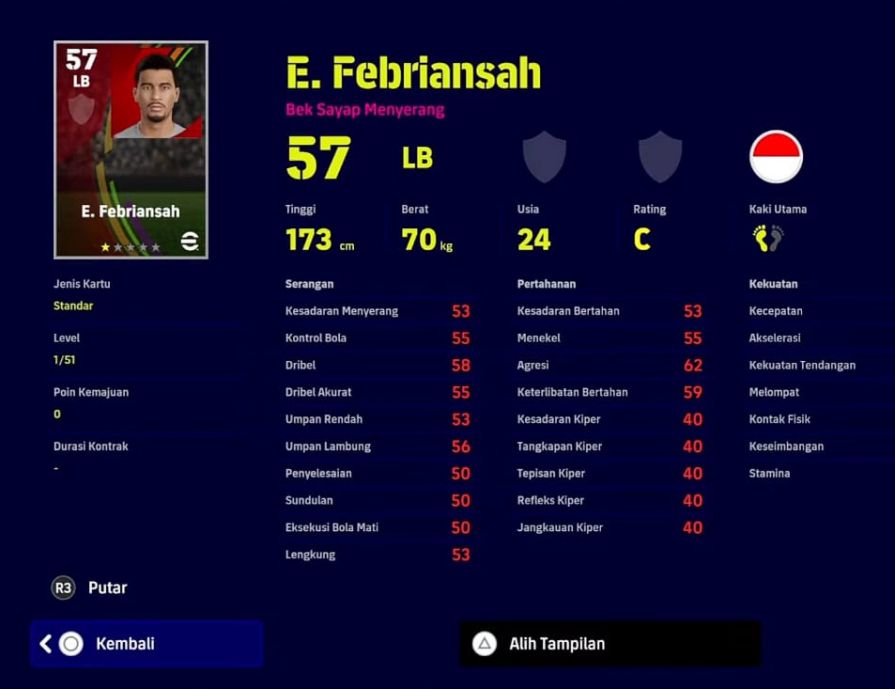 Pemain Indonesia PES 2023 E. Febriansah