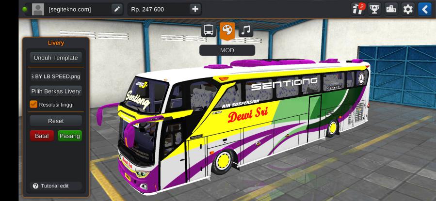 Download Livery & Mod Bussid Dewi Sri JB3+ SHD Mercy O500R