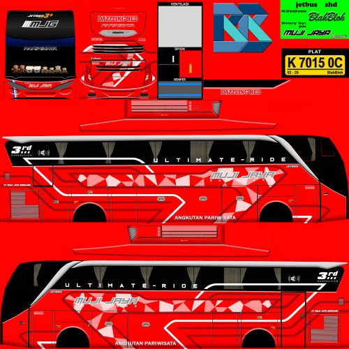 Download Livery & Mod Bussid Muji Jaya SHD Ori Dazzling Red