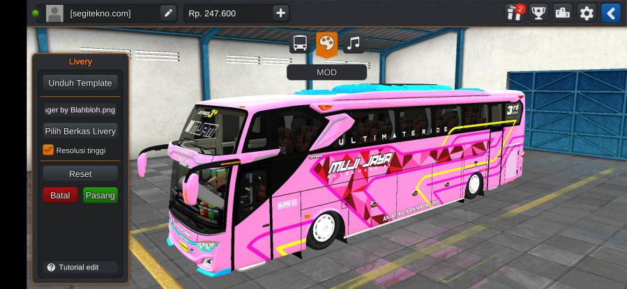 Download Livery & Mod Bussid Muji Jaya JB3+ Voyager Hino